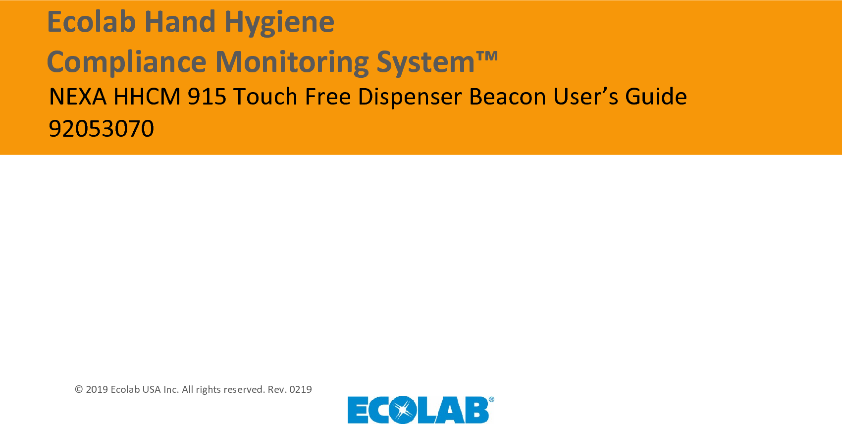Ecolab 92053070 NEXA HHCM 915 Touch Free Dispenser Beacon User Manual