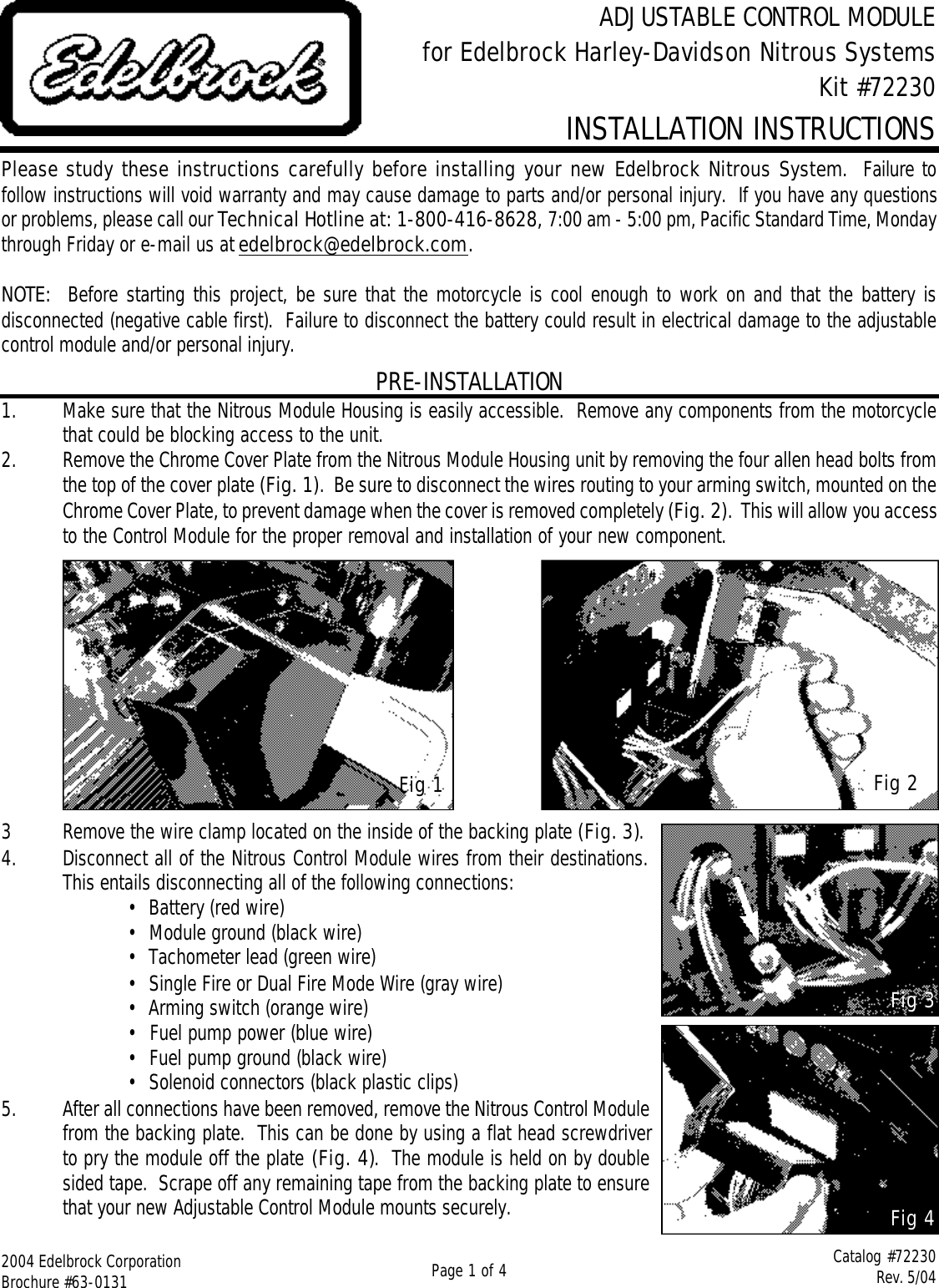 Page 1 of 4 - Edelbrock Edelbrock-72230-Users-Manual- 72230 - Adjustable Control Module For Harley-Davidson Nitrous System  Edelbrock-72230-users-manual