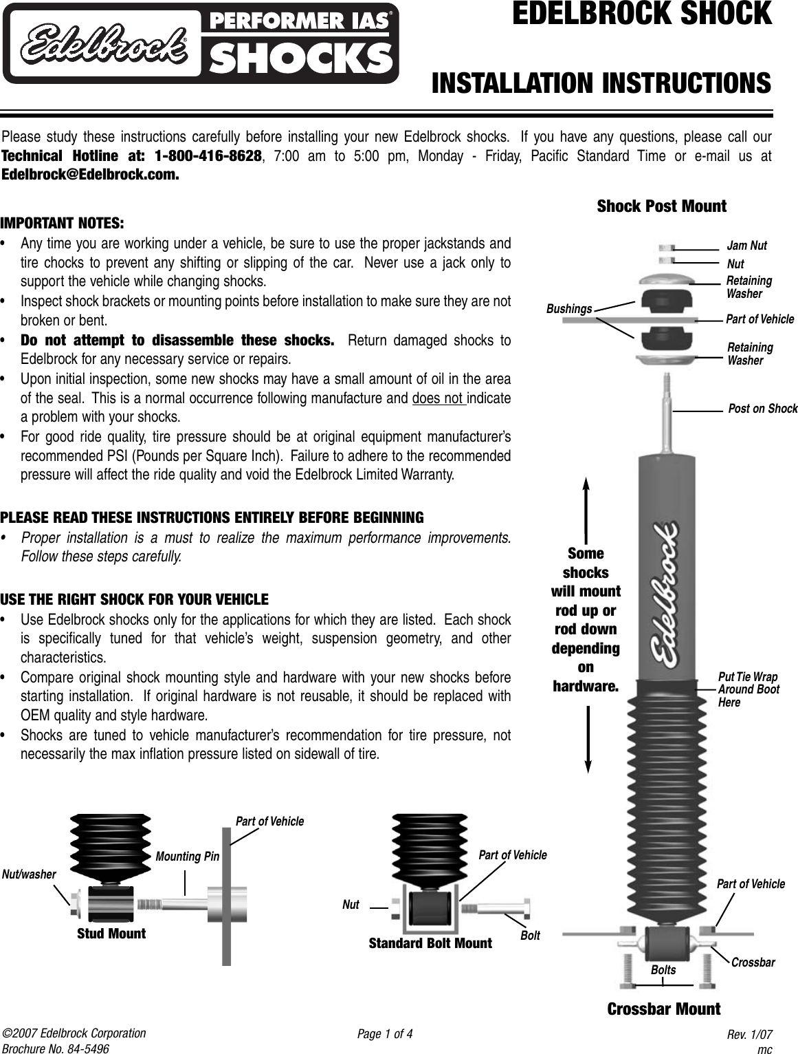 Edelbrock Performer IAS Shock General Installation Instructions