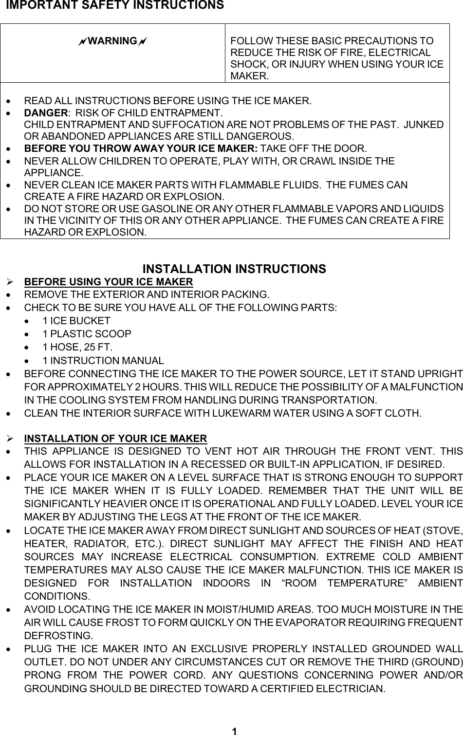 Page 2 of 9 - Edgestar Edgestar-Ib120Ss-Users-Manual-  Edgestar-ib120ss-users-manual