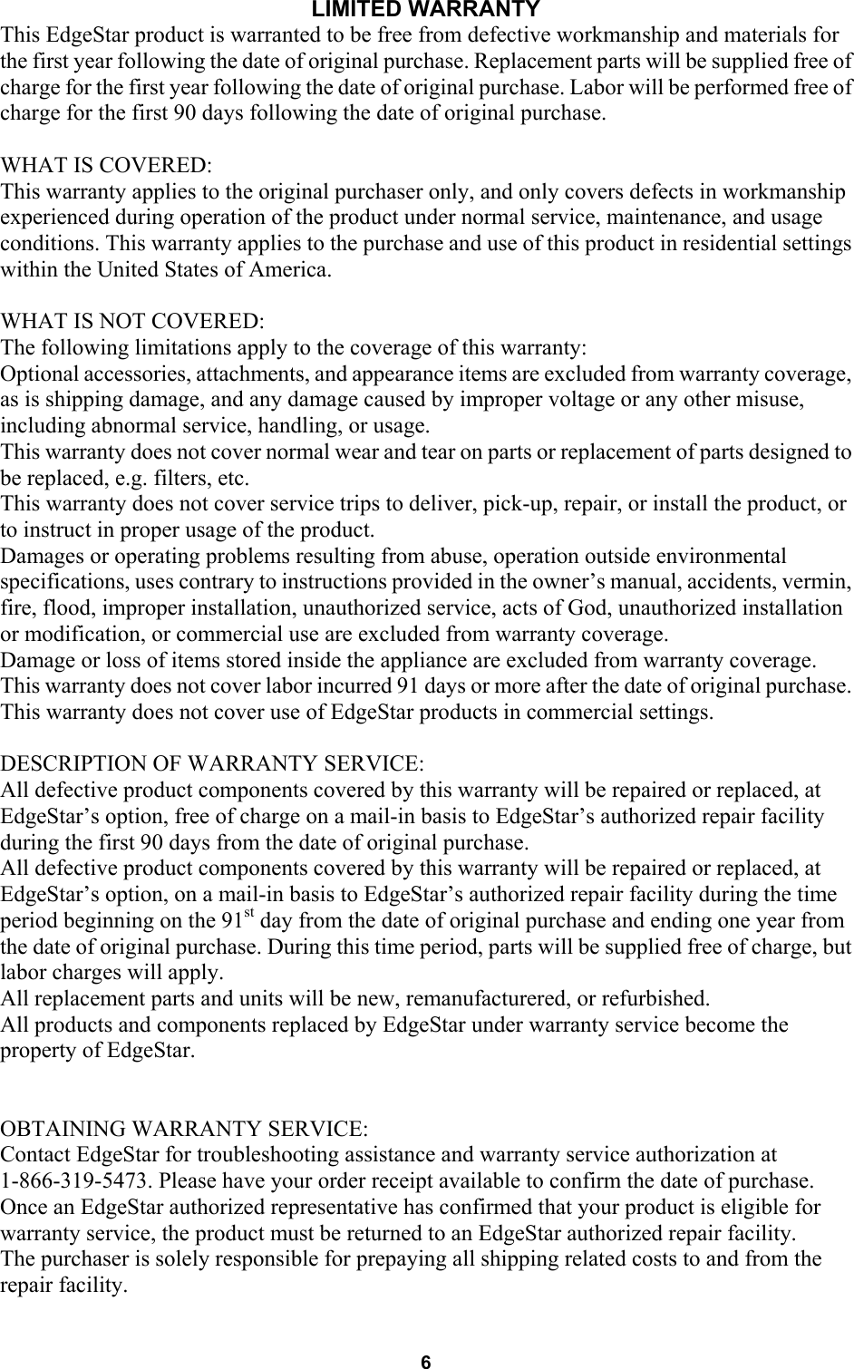 Page 7 of 9 - Edgestar Edgestar-Ib120Ss-Users-Manual-  Edgestar-ib120ss-users-manual