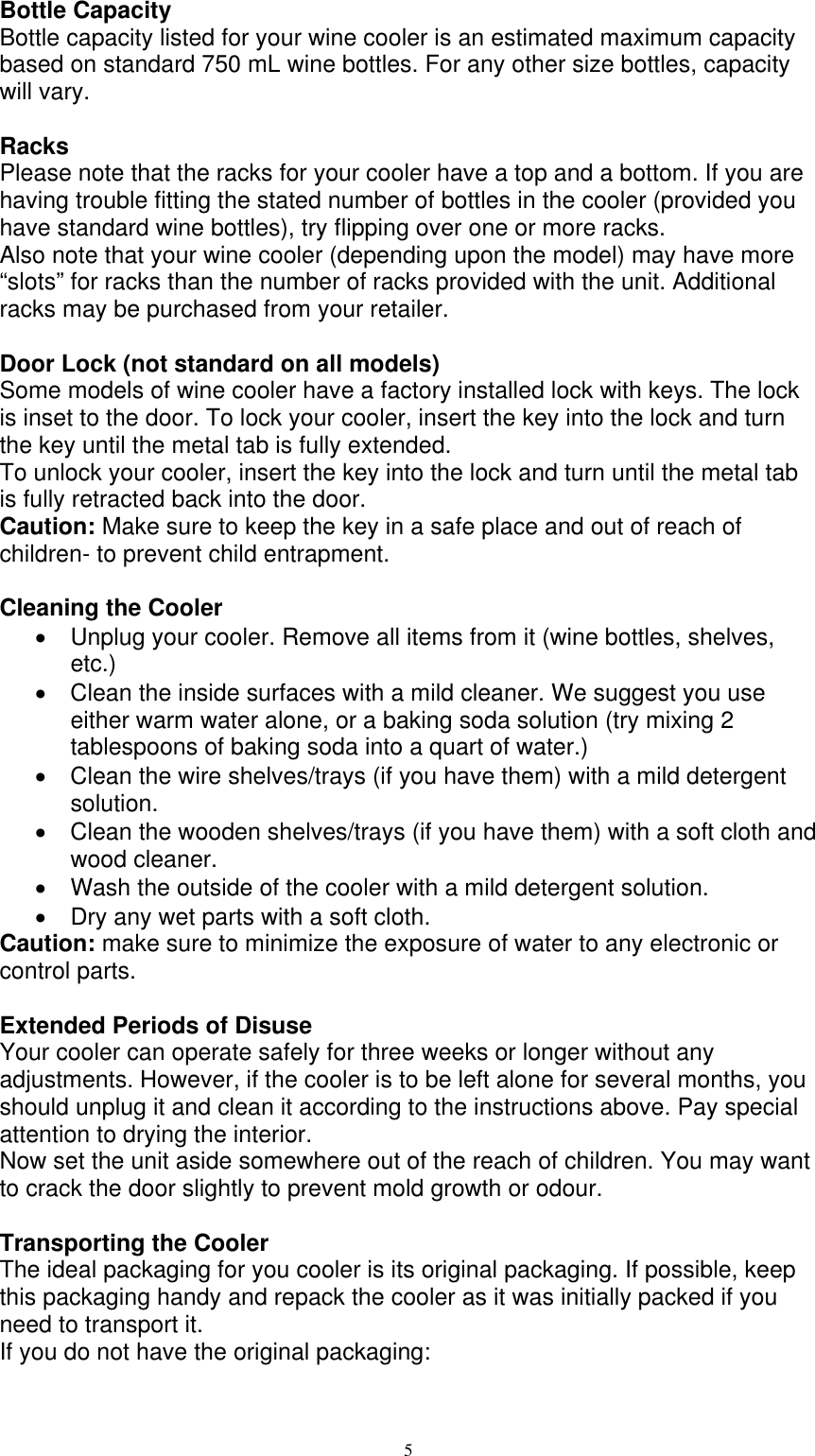Page 5 of 10 - Edgestar Edgestar-Wine-Cooler-Twr215Ess-Users-Manual- Table Of Contents  Edgestar-wine-cooler-twr215ess-users-manual