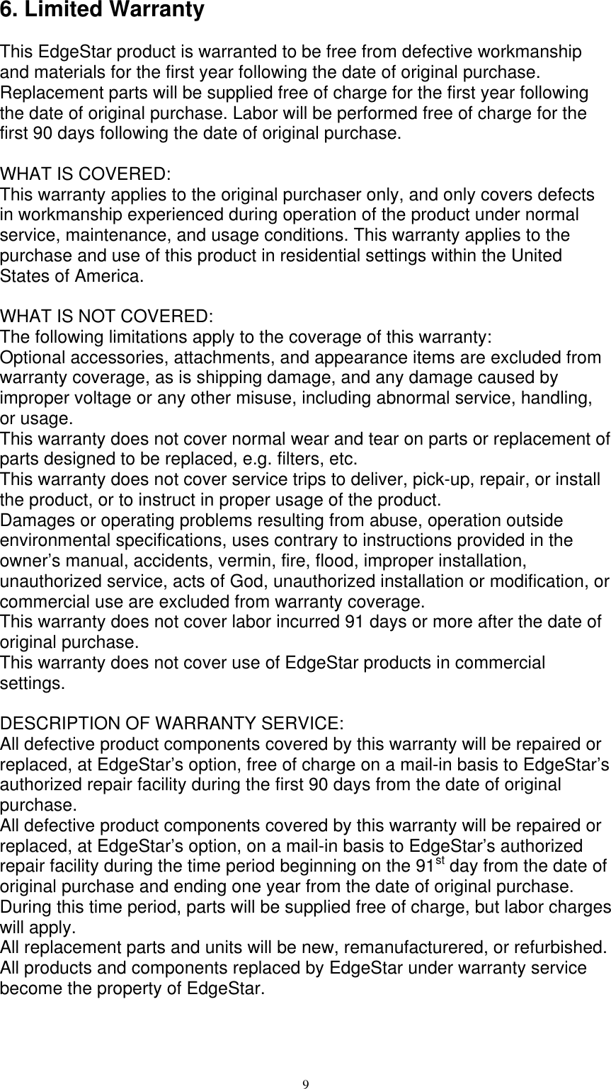 Page 9 of 10 - Edgestar Edgestar-Wine-Cooler-Twr215Ess-Users-Manual- Table Of Contents  Edgestar-wine-cooler-twr215ess-users-manual
