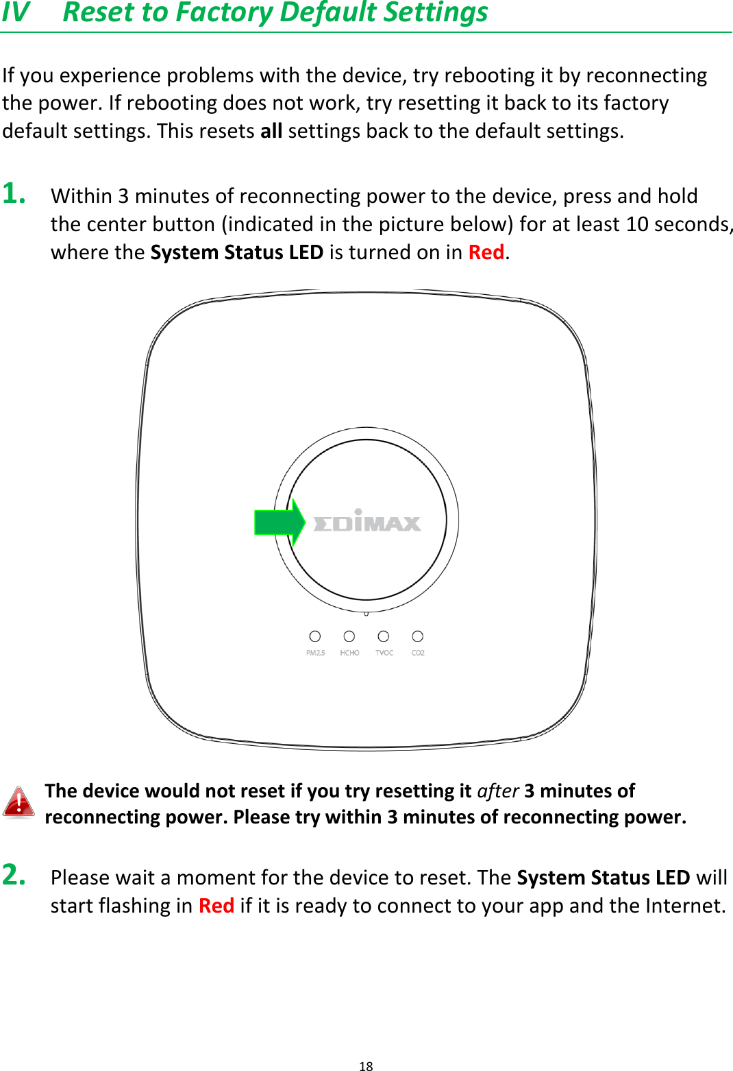 Page 18 of Edimax Technology Co 9520021801 Indoor Air Quality Detector User Manual 