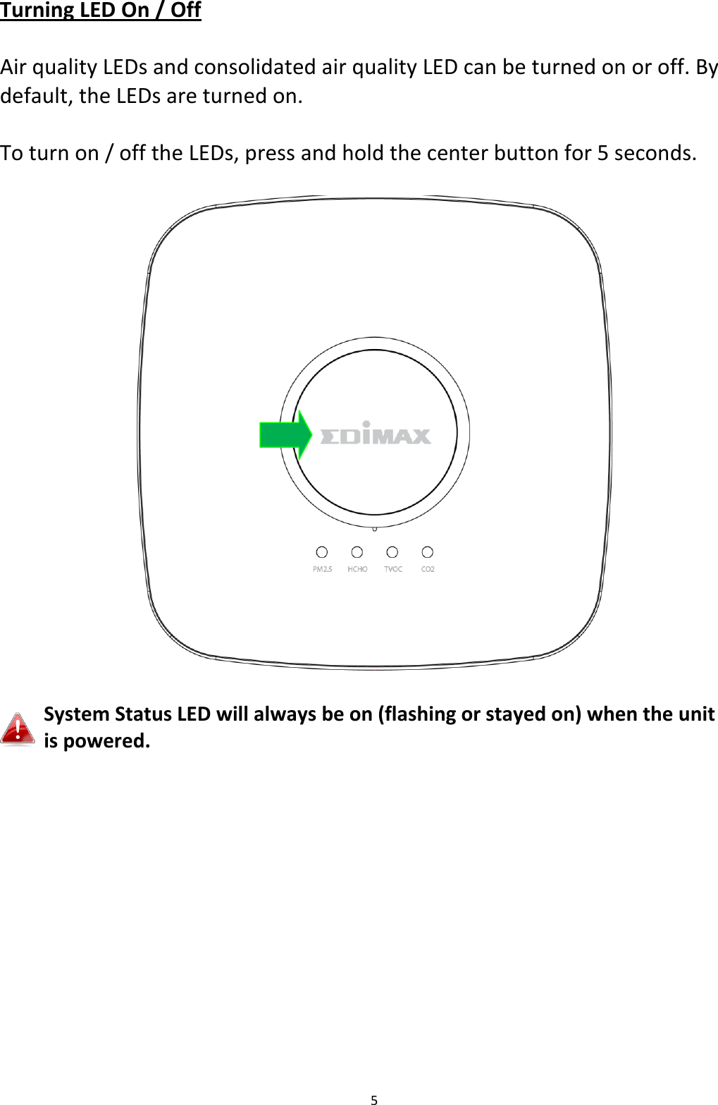 Page 5 of Edimax Technology Co 9520021801 Indoor Air Quality Detector User Manual 