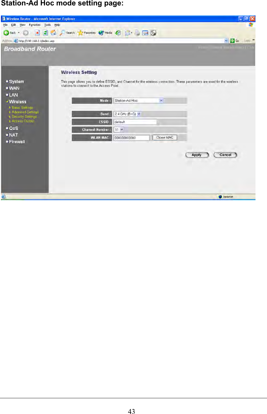  43Station-Ad Hoc mode setting page:                        