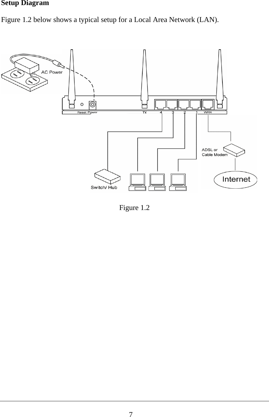 Setup Diagram  Figure 1.2 below shows a typical setup for a Local Area Network (LAN).                      Figure 1.2                       7