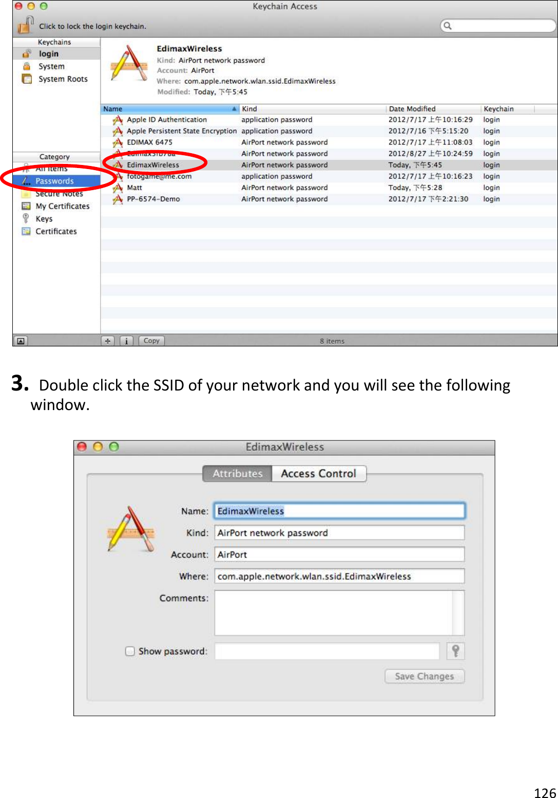 126    3.   Double click the SSID of your network and you will see the following window.    