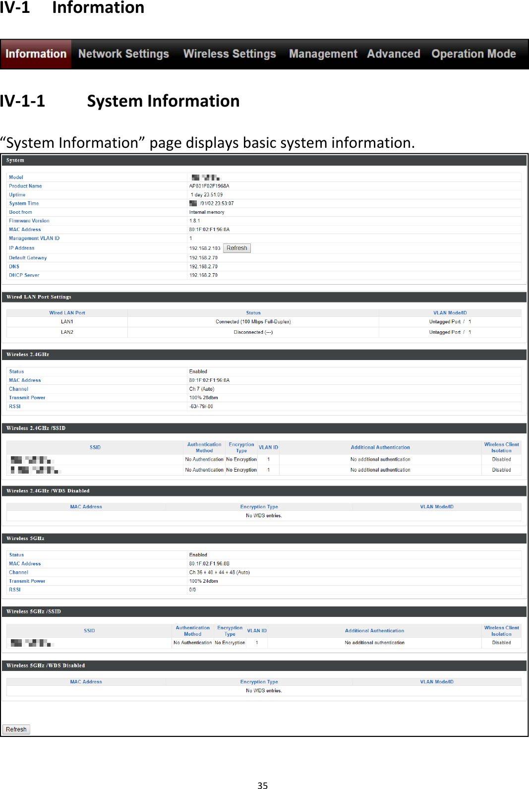 35IV‐1 InformationIV‐1‐1 SystemInformation“SystemInformation”pagedisplaysbasicsysteminformation.