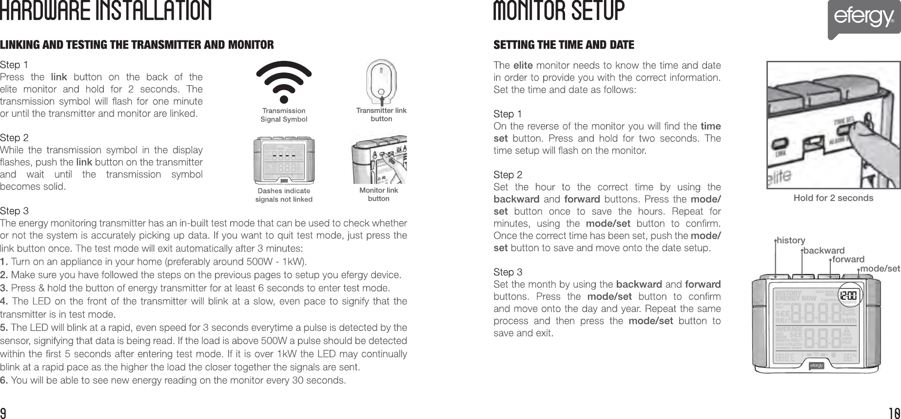 Monitor link button Hold for 2 secondsTransmitter link buttonhistorybackwardforwardmode/set