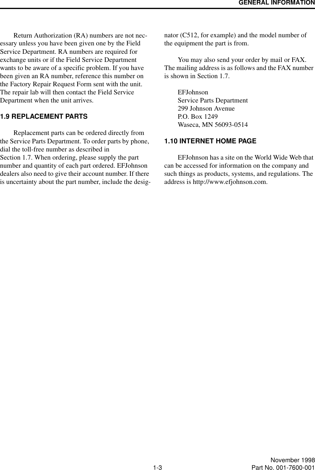 Efjohnson 761x Users Manual 7600 Vhf Uhf Service