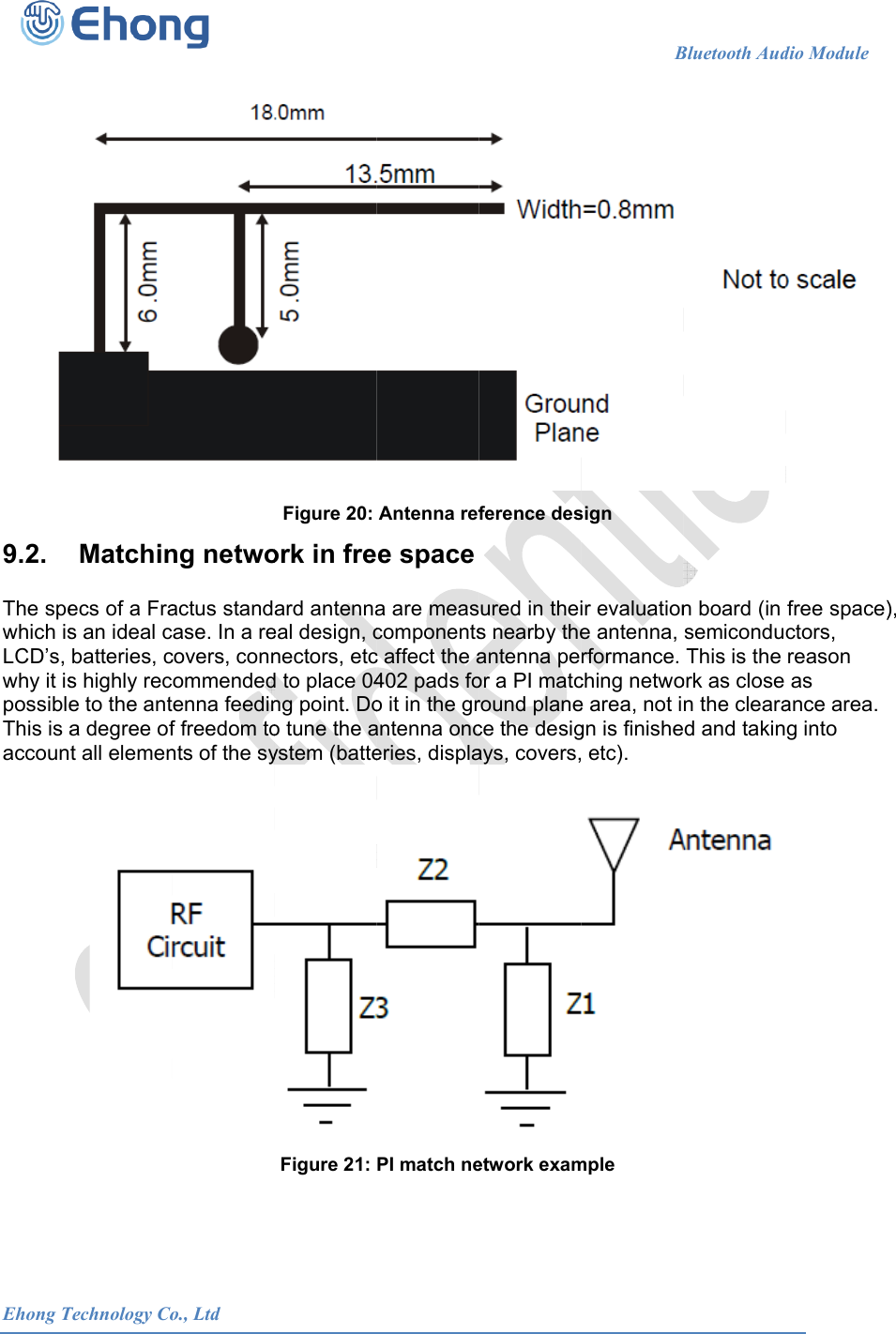  Ehong T 9.2.  The spewhich isLCD&rsquo;s, why it ispossibleThis is aaccoun Technology Co Matchinecs of a Fras an ideal cbatteries, cs highly rece to the anta degree oft all elemen            o., Ltdng netwoactus standase. In a recovers, connommendedenna feedinf freedom tonts of the sy                      Figure 20: ork in freard antennaeal design, cnectors, etcd to place 04ng point. Doo tune the aystem (batteFigure 21:                      Antenna refe spacea are meascomponentsc affect the a402 pads foo it in the grantenna onceries, displaPI match ne                       ference desured in theis nearby theantenna peor a PI matcround planece the desigays, covers,etwork exam                   Bsign ir evaluatione antenna, rformance. ching netwoe area, not ign is finishe etc). mple Bluetooth Audn board (in semiconduThis is the ork as close n the clearad and takindio Module    free space)ctors, reason as ance area. g into                            ),  