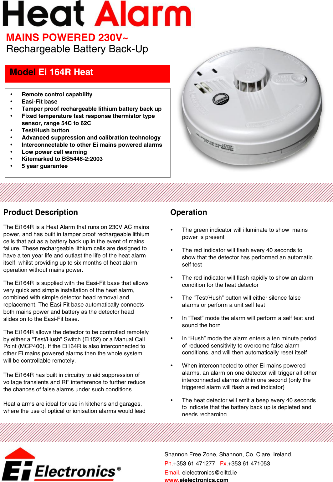 Page 1 of 2 - Ei-Electronics Ei-Electronics-Heat-Alarm-Ei-164R-Heat-Users-Manual-  Ei-electronics-heat-alarm-ei-164r-heat-users-manual