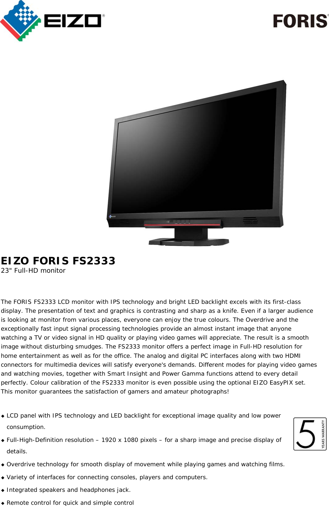 Page 1 of 2 - Eizo Eizo-Eizo-Foris-Fs2331-Users-Manual FS2333-en-2012-07