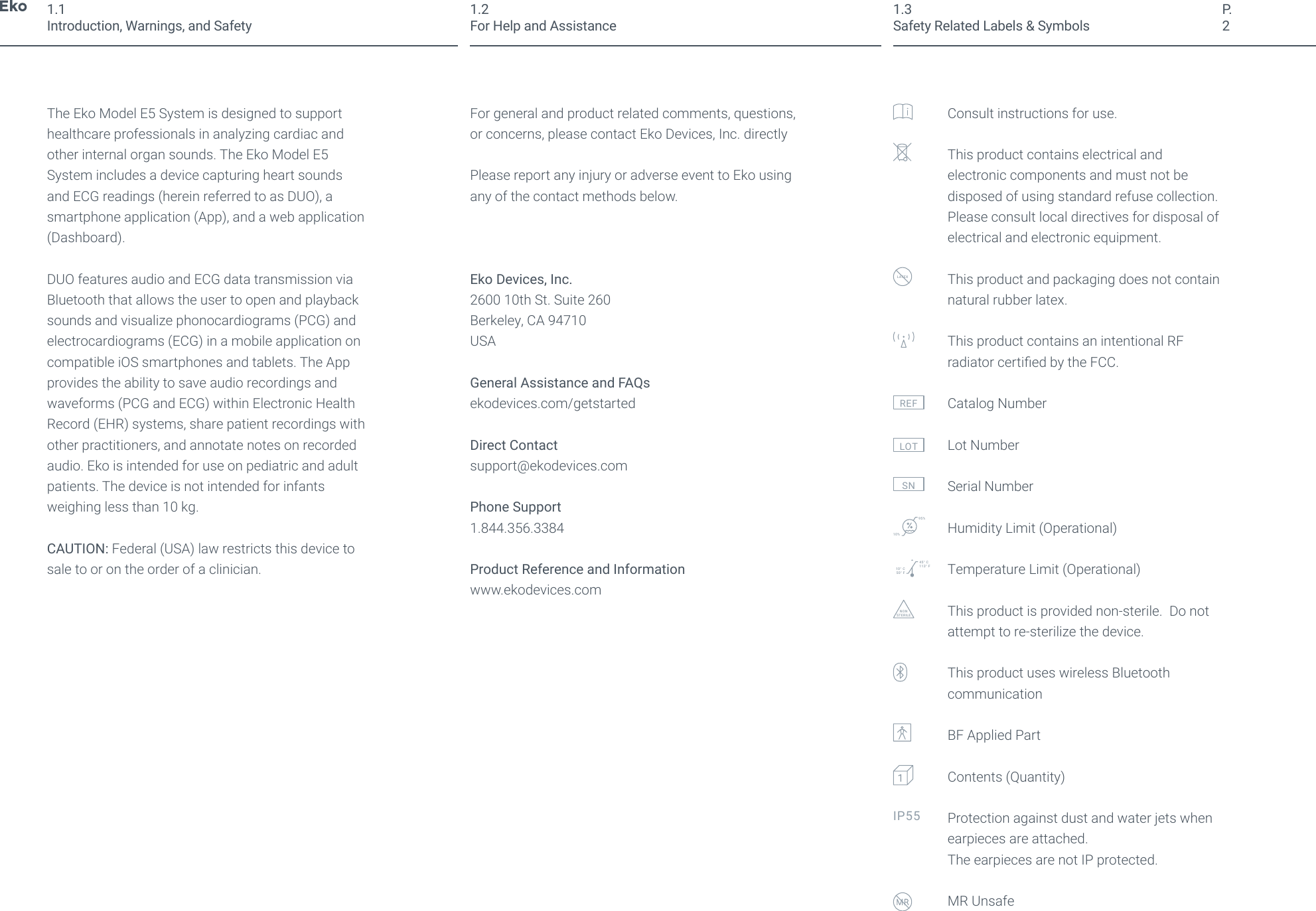 Eko Devices E5 EKG and digital stethoscope device(BLE) User Manual