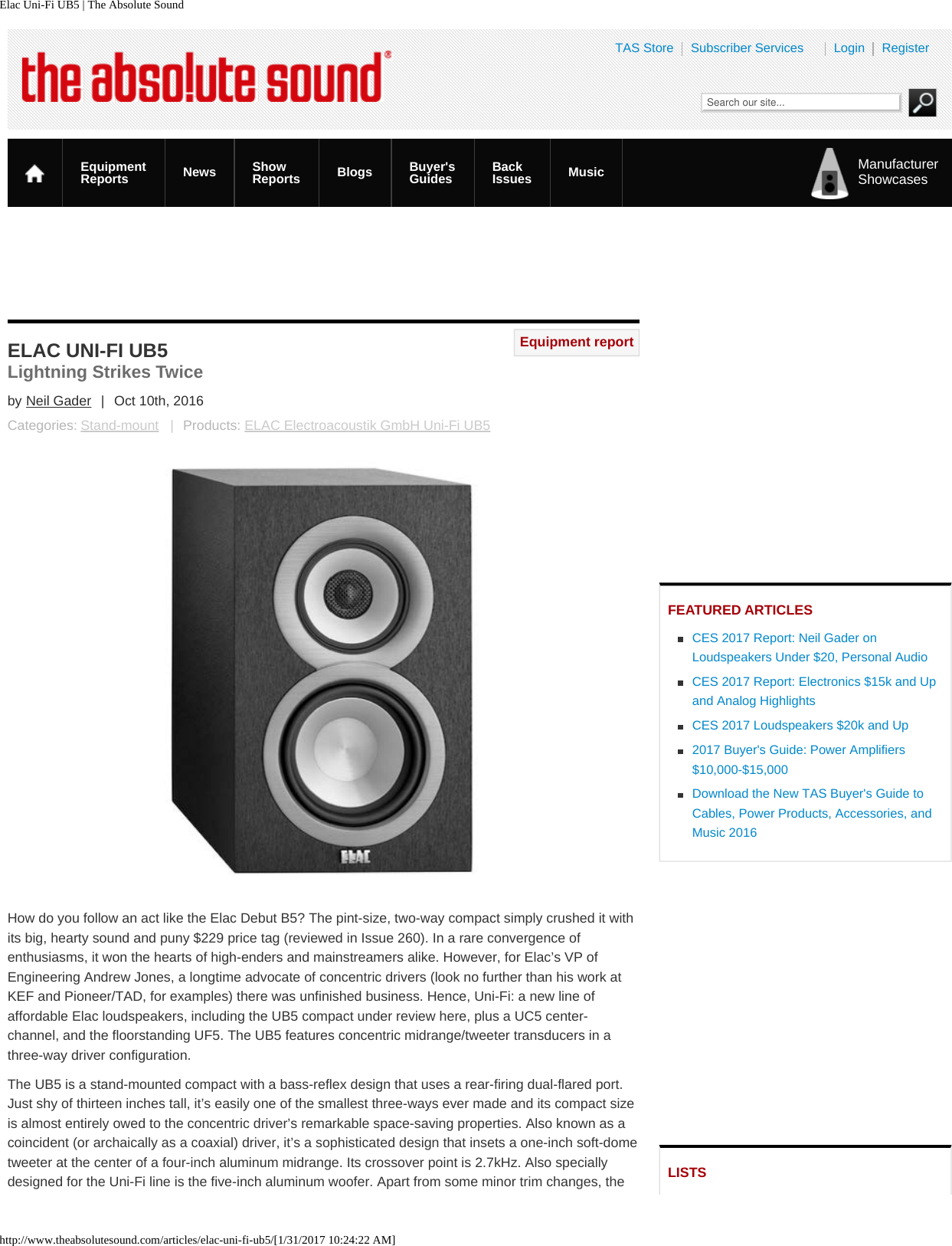 Page 1 of 4 - Elac 2016 10-Elac-Uni-Fi-Ub5-The-Absolute-Sound Uni-Fi UB5 | The Absolute Sound User Manual