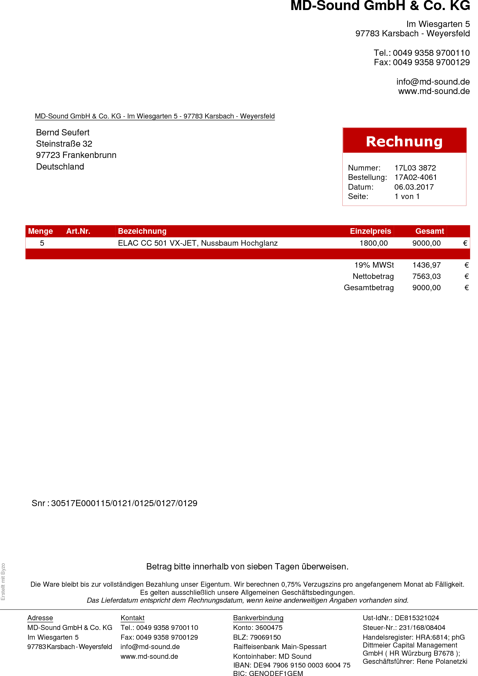 Elac Md Sound Rechnung 2017 03 06 List & Label Report User Manual