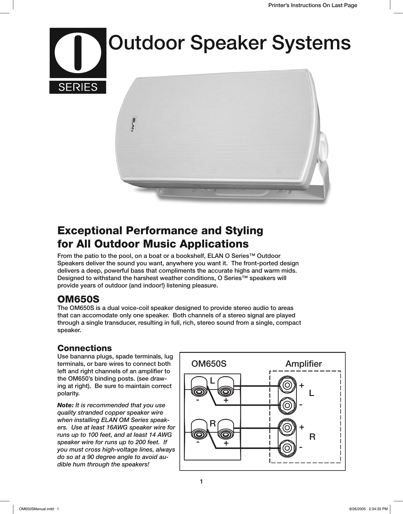 Elan Home Systems Amplifier Om650S Users Manual OM650SManual
