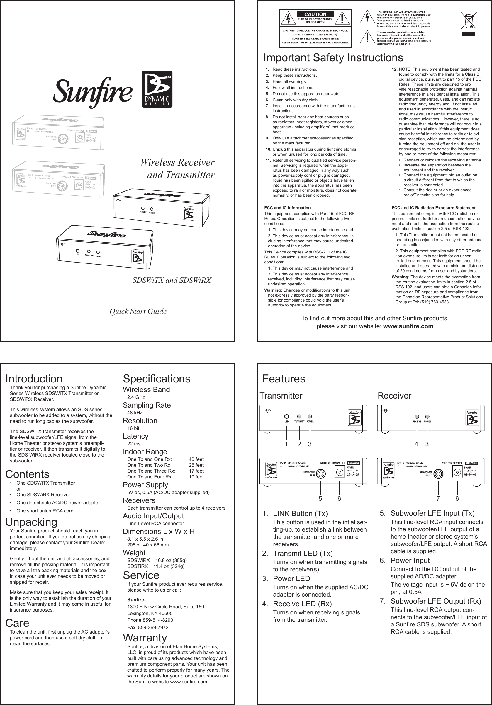 Elan Home Systems SDSWITX2010 Wireless Transmitter User Manual manual
