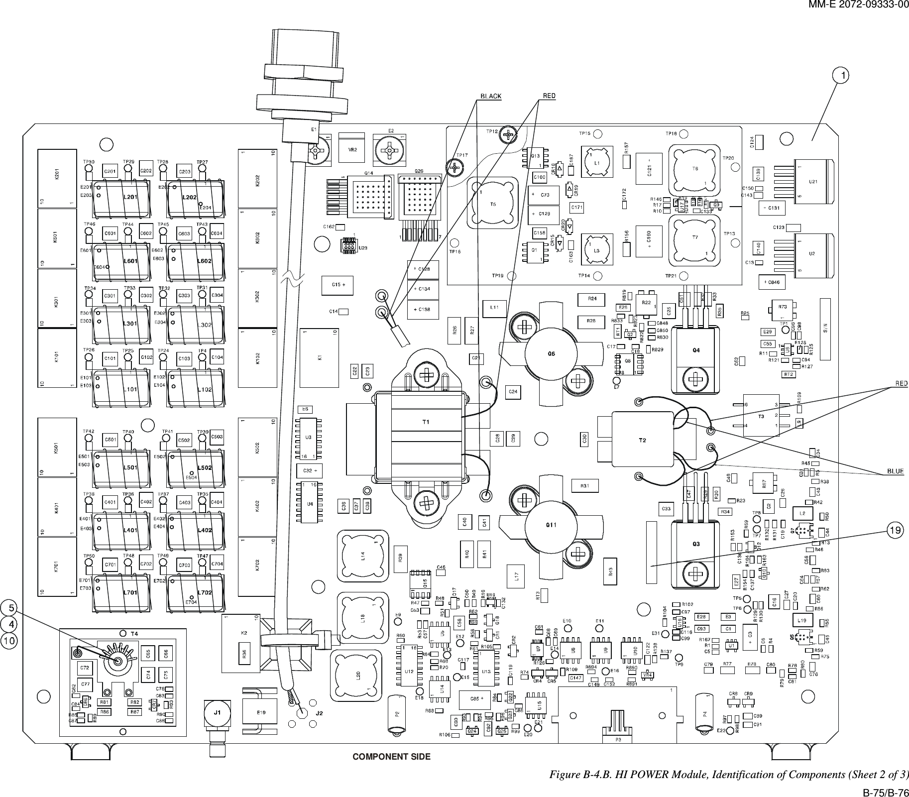 MM-E 2072-09333-00 COMPONENT SIDE Figure  B-4.B. HI POWER Module, Identification of Components (Sheet 2 of 3) B-75/B-76 