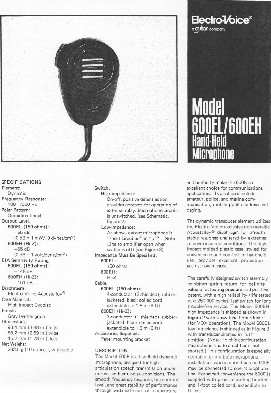 Page 1 of 2 - Electro-Voice Electro-Voice-600Eh-Users-Manual- 600EL & 600EH EDS  Electro-voice-600eh-users-manual