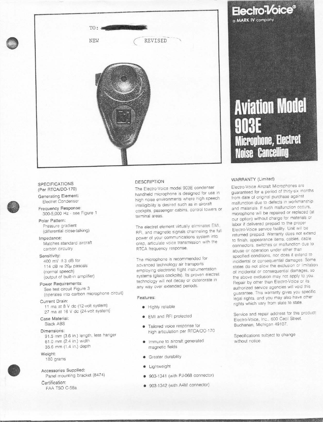 Page 1 of 4 - Electro-Voice Electro-Voice-903E-Users-Manual- 903E EDS  Electro-voice-903e-users-manual