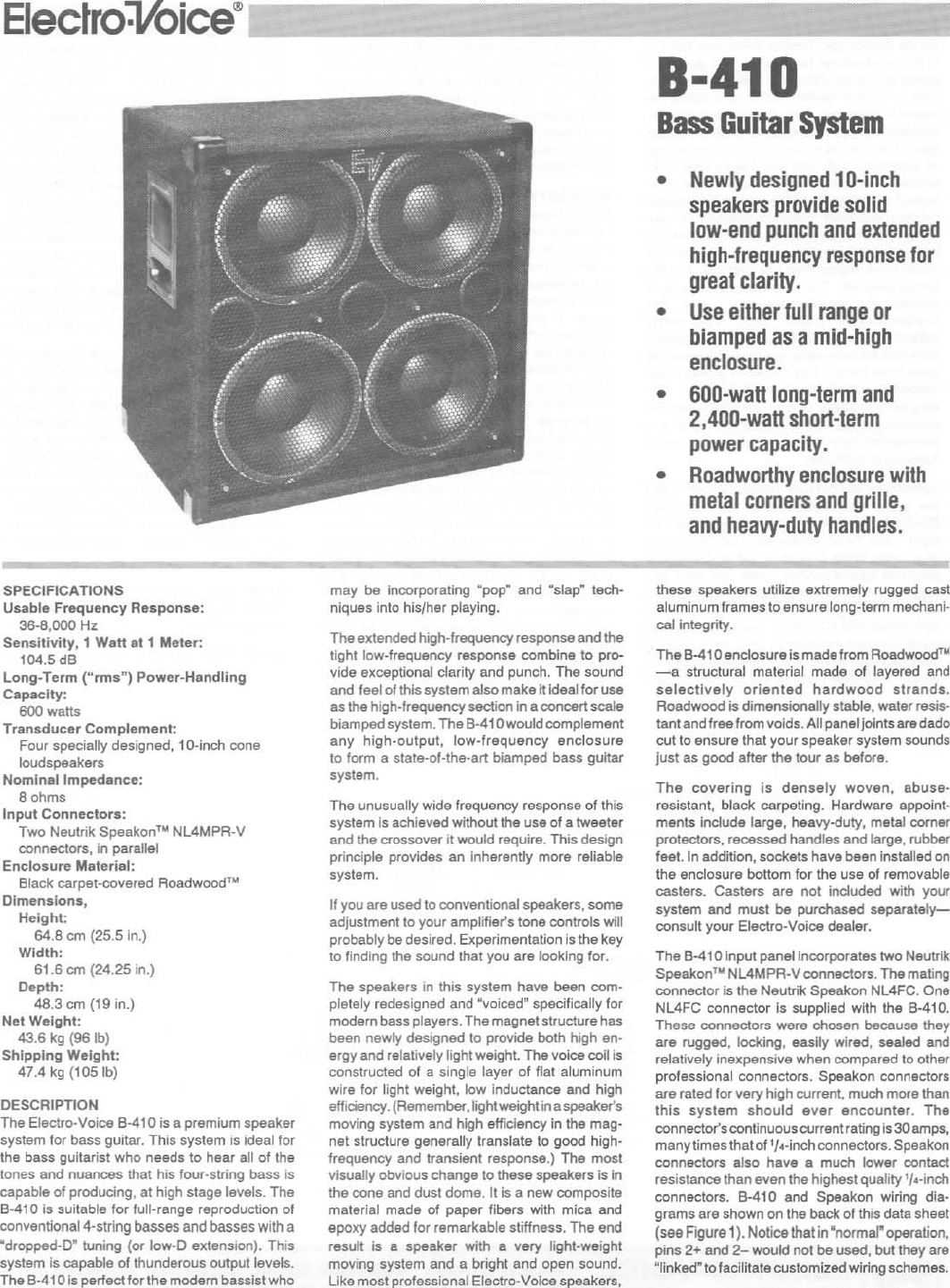 Page 1 of 2 - Electro-Voice Electro-Voice-B-410-Users-Manual- B-410 EDS  Electro-voice-b-410-users-manual