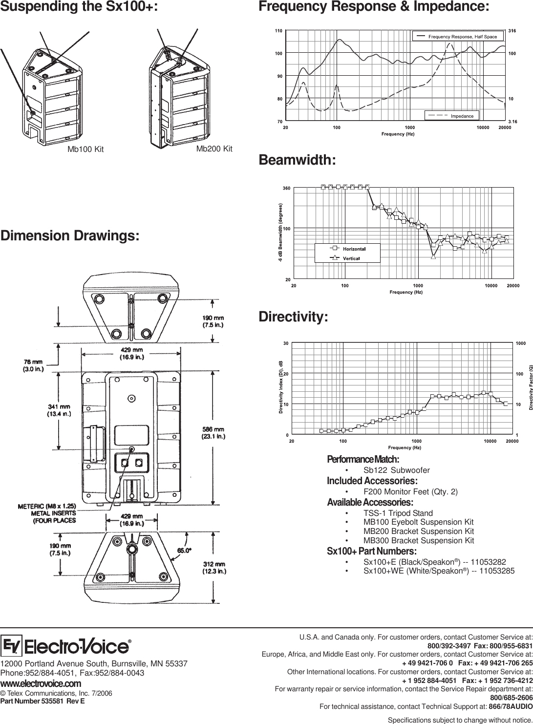 Page 2 of 2 - Electro-Voice Electro-Voice-Compact-Portable-Sound-Reinforcement-Speaker-Sx100-Users-Manual- Sx250-EDS-11_26  Electro-voice-compact-portable-sound-reinforcement-speaker-sx100-users-manual