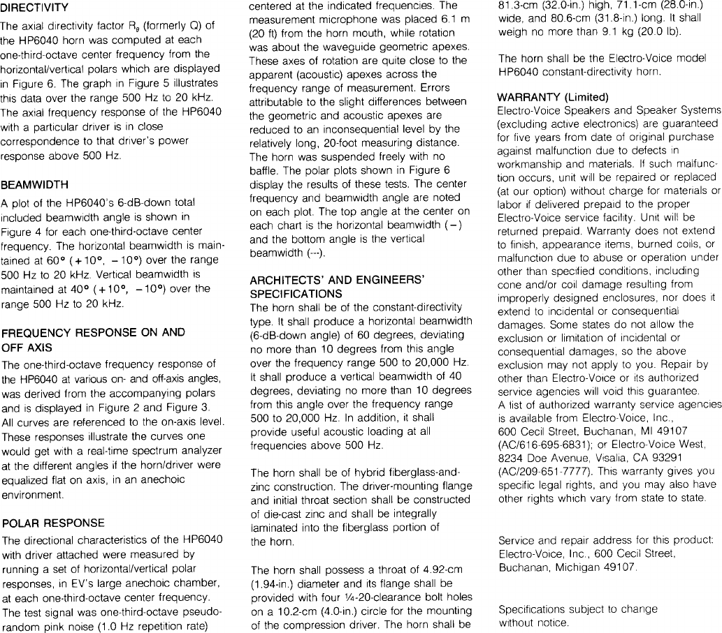 Page 4 of 4 - Electro-Voice Electro-Voice-Constant-Directivity-Horn-Hp6040-Users-Manual- Electro-voice-constant-directivity-horn-hp6040-users-manual