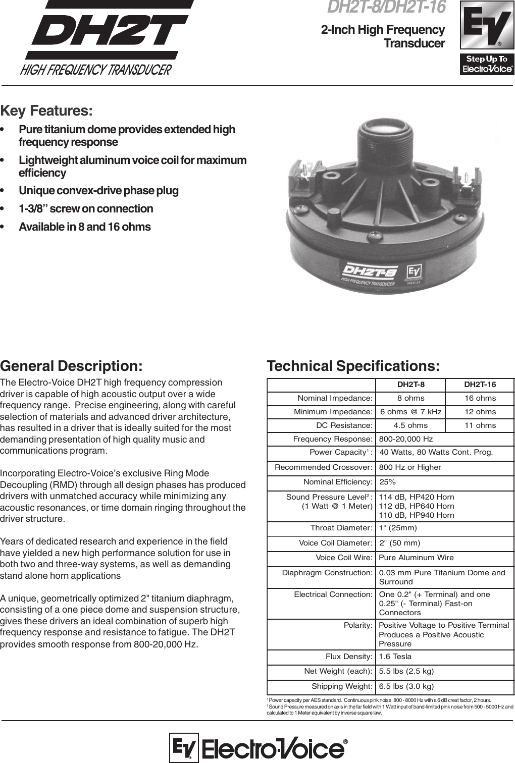 Page 1 of 2 - Electro-Voice Electro-Voice-Dh2T-16-Users-Manual- FRi+122_4pg Electro-voice-dh2t-16-users-manual