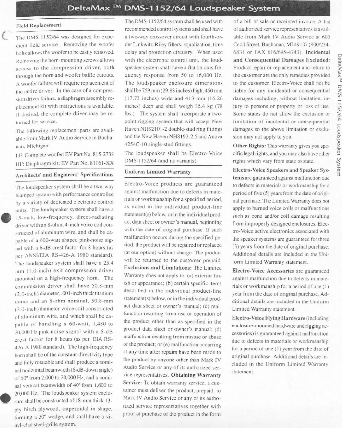 Page 3 of 7 - Electro-Voice Electro-Voice-Dms-1152-Series-Users-Manual- DMS-1152-64 EDS  Electro-voice-dms-1152-series-users-manual