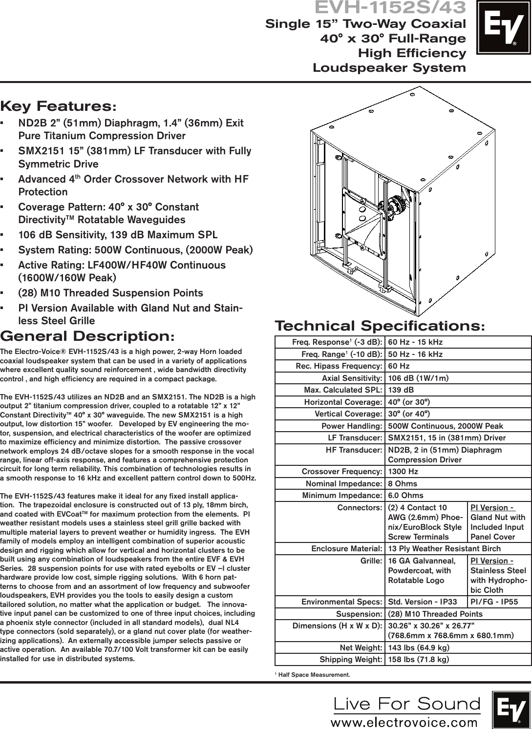 Page 1 of 4 - Electro-Voice Electro-Voice-Evh-1152S-43-Users-Manual-  Electro-voice-evh-1152s-43-users-manual