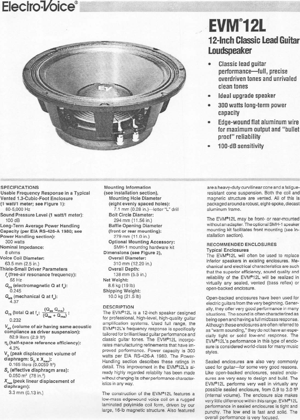 Electro Voice Evm 12L Users Manual EDS
