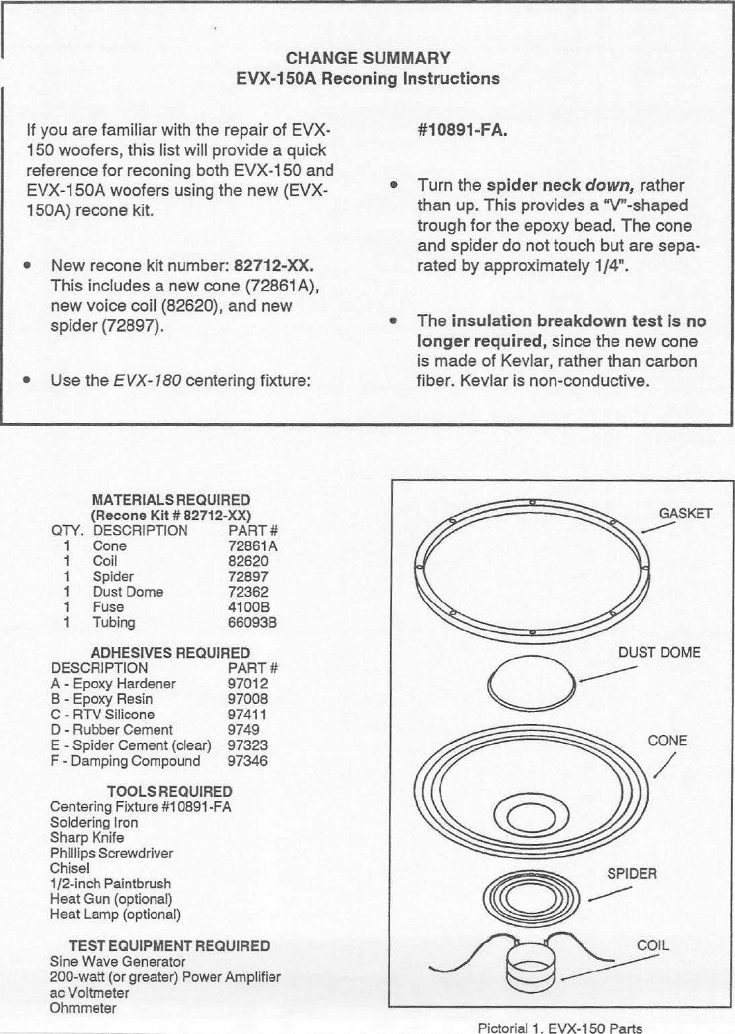 Electro Voice Evx150 Users Manual EVX 150 & 150A Service