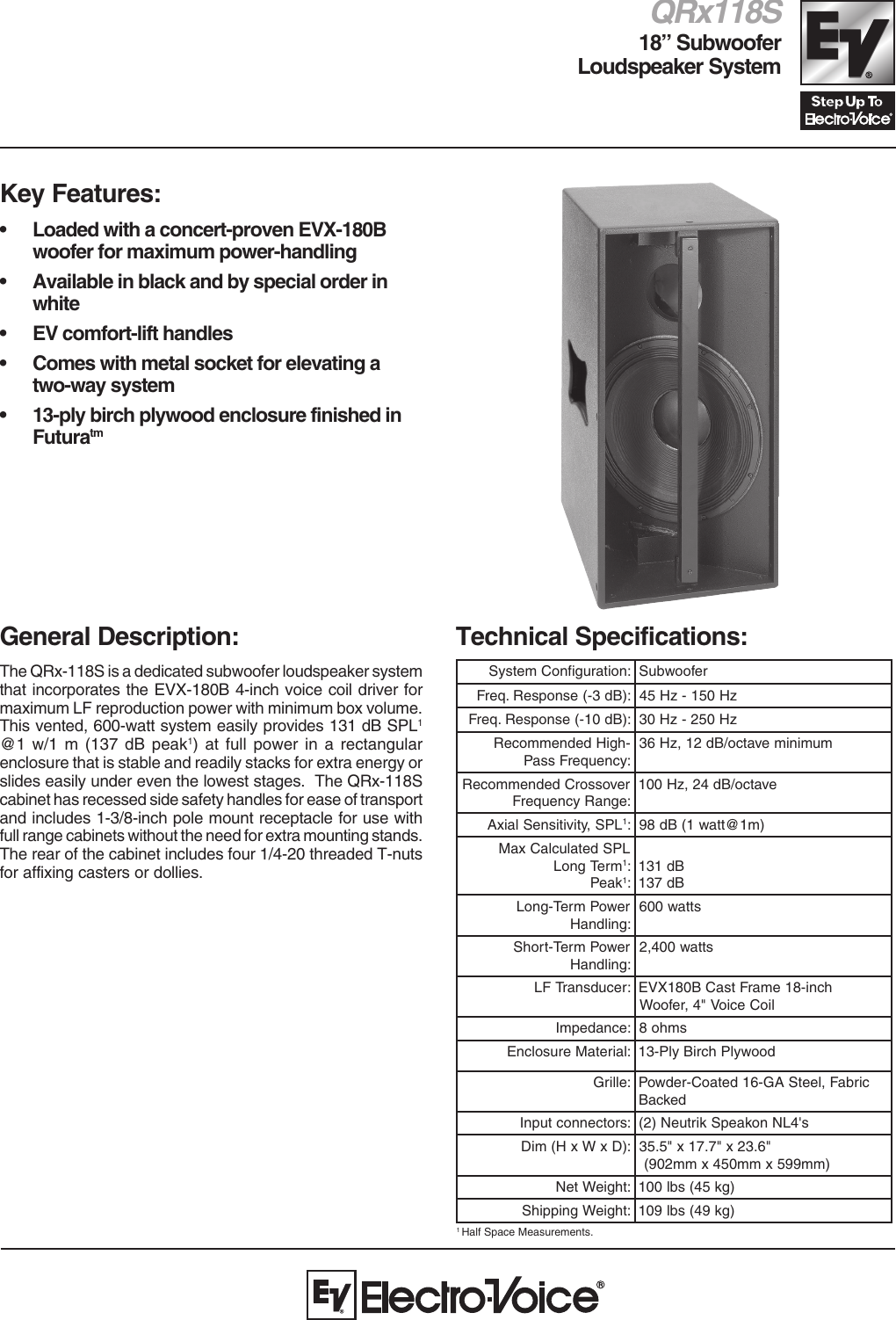 Page 1 of 2 - Electro-Voice Electro-Voice-Qrx-118S-Users-Manual- Sx250-EDS-11_26  Electro-voice-qrx-118s-users-manual