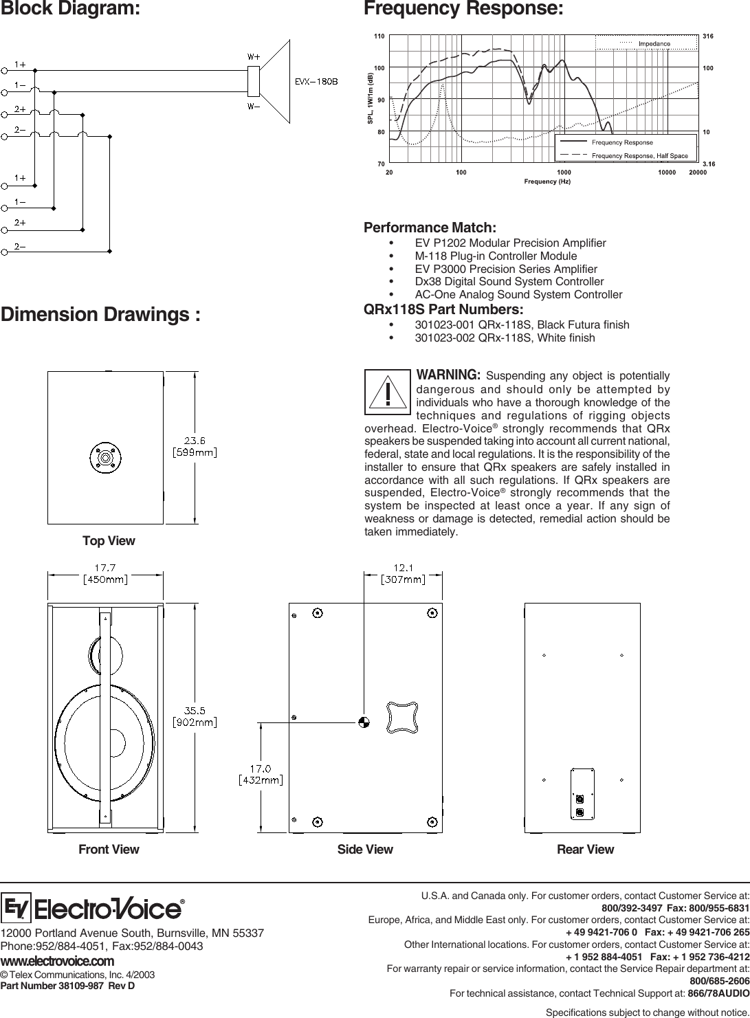 Page 2 of 2 - Electro-Voice Electro-Voice-Qrx-118S-Users-Manual- Sx250-EDS-11_26  Electro-voice-qrx-118s-users-manual