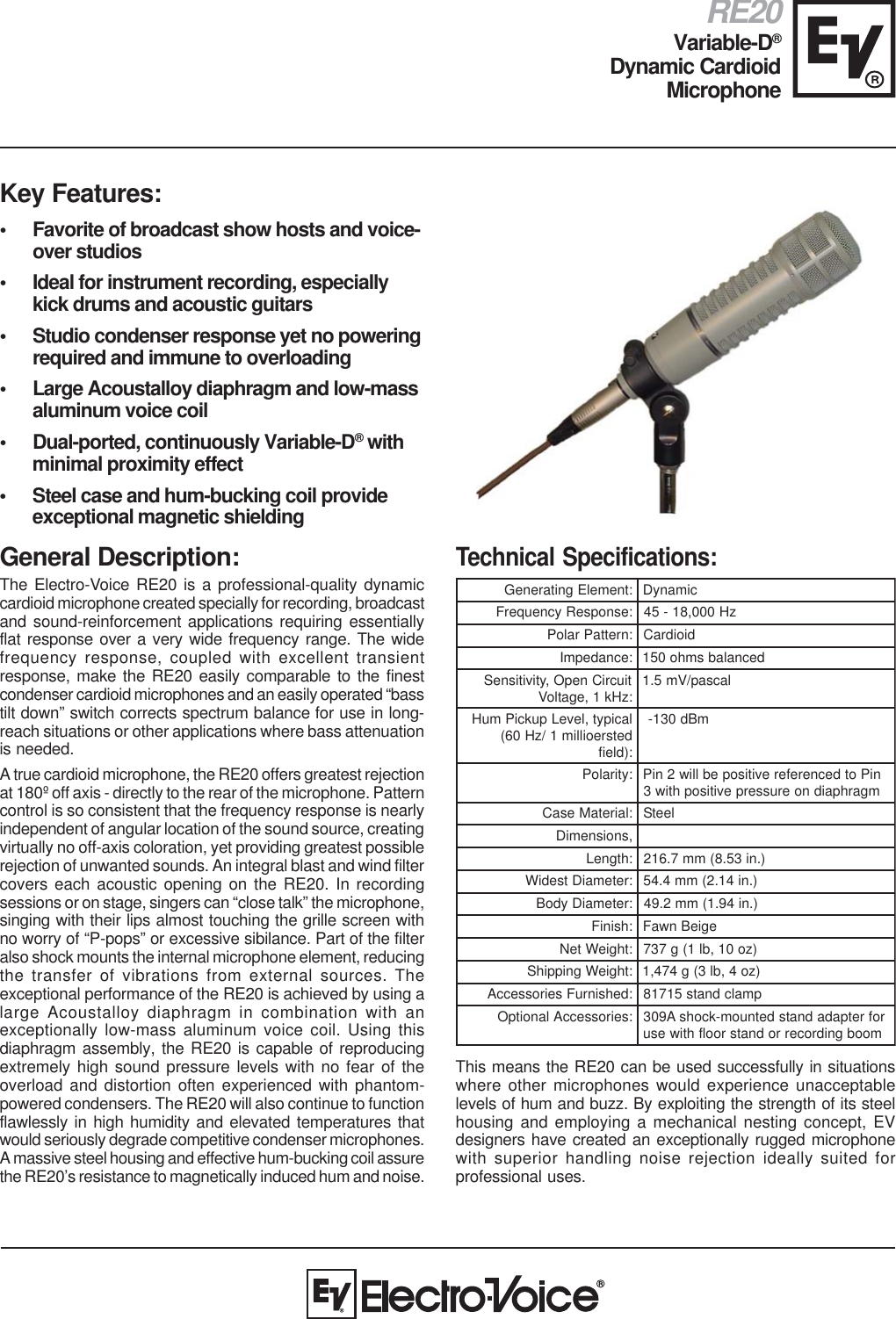 Page 1 of 2 - Electro-Voice Electro-Voice-Re20-Users-Manual- Sx250-EDS-11_26  Electro-voice-re20-users-manual