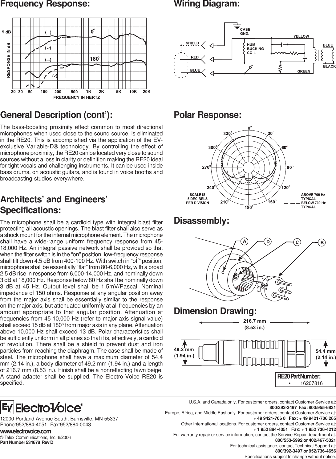 Page 2 of 2 - Electro-Voice Electro-Voice-Re20-Users-Manual- Sx250-EDS-11_26  Electro-voice-re20-users-manual