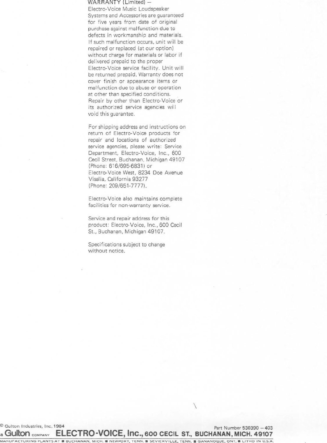 Page 4 of 6 - Electro-Voice Electro-Voice-S-1503-Users-Manual- S-1503 EDS  Electro-voice-s-1503-users-manual