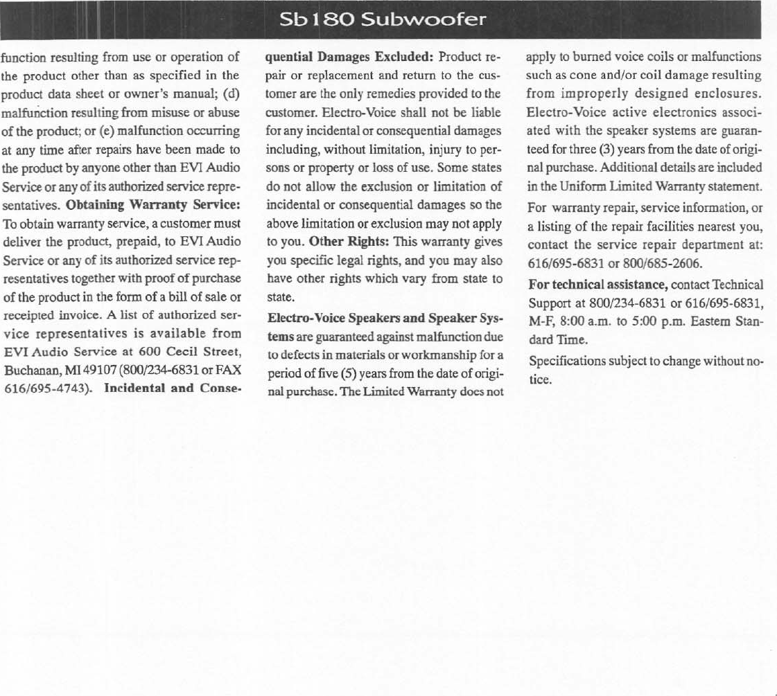 Page 3 of 6 - Electro-Voice Electro-Voice-Sb-180-Users-Manual- Sb180 EDS  Electro-voice-sb-180-users-manual