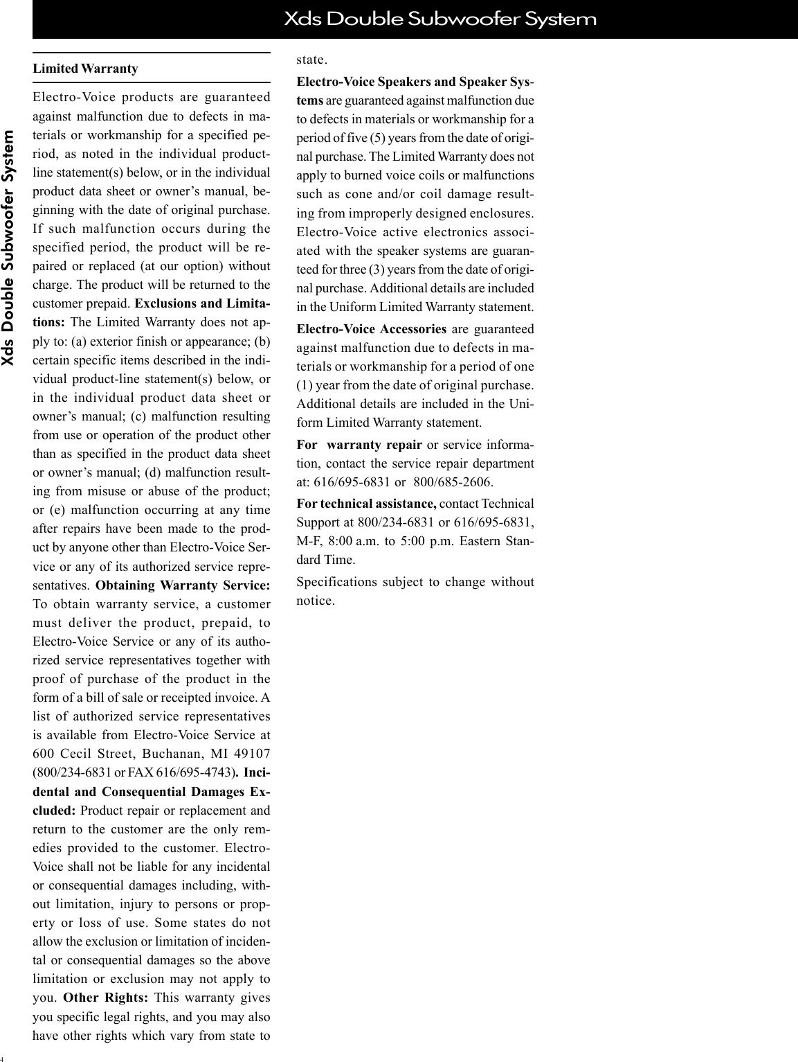 Page 4 of 8 - Electro-Voice Electro-Voice-Speaker-Users-Manual- Xds-eds-534826RevB  Electro-voice-speaker-users-manual