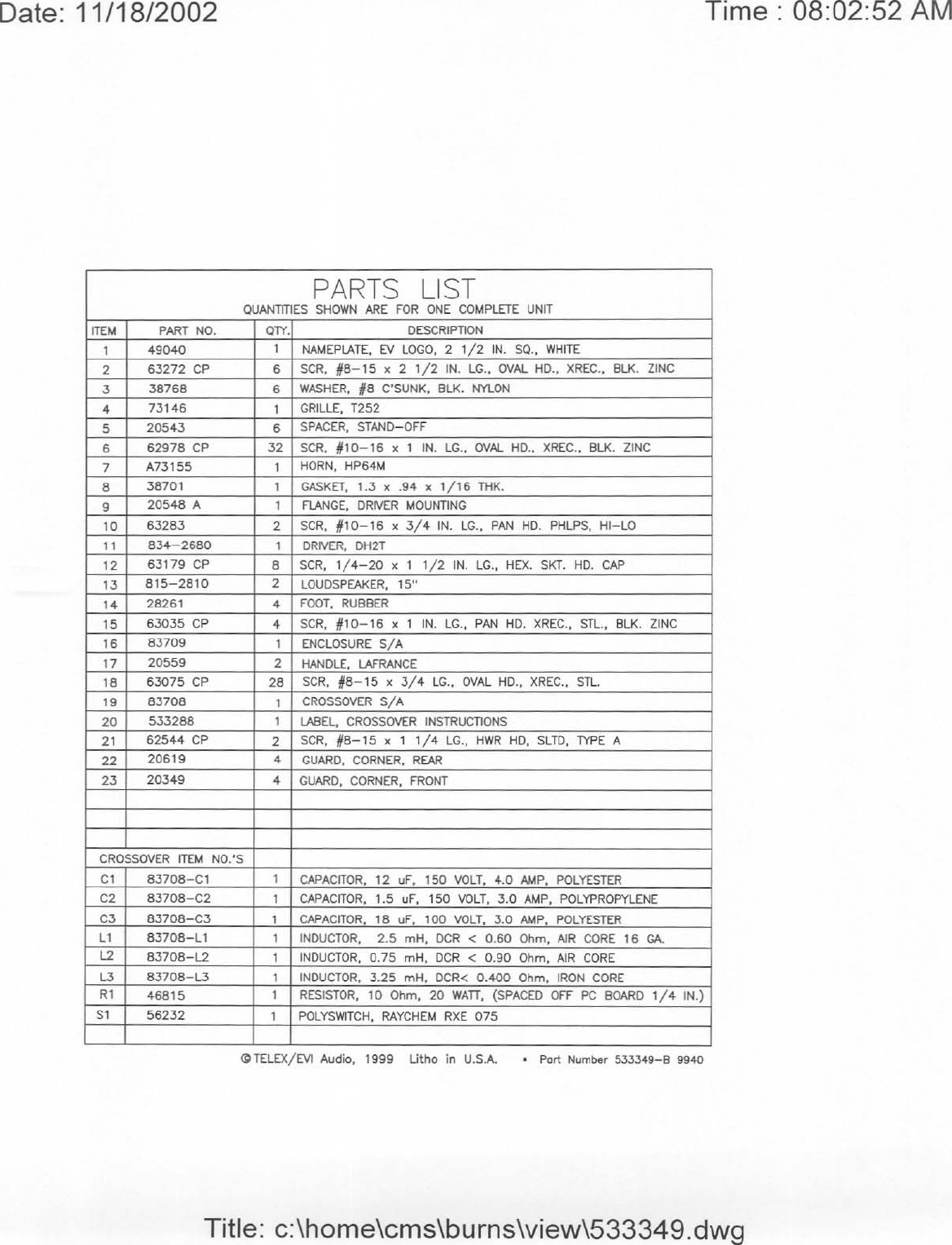 Page 4 of 4 - Electro-Voice Electro-Voice-T252-Users-Manual- T252 Service  Electro-voice-t252-users-manual