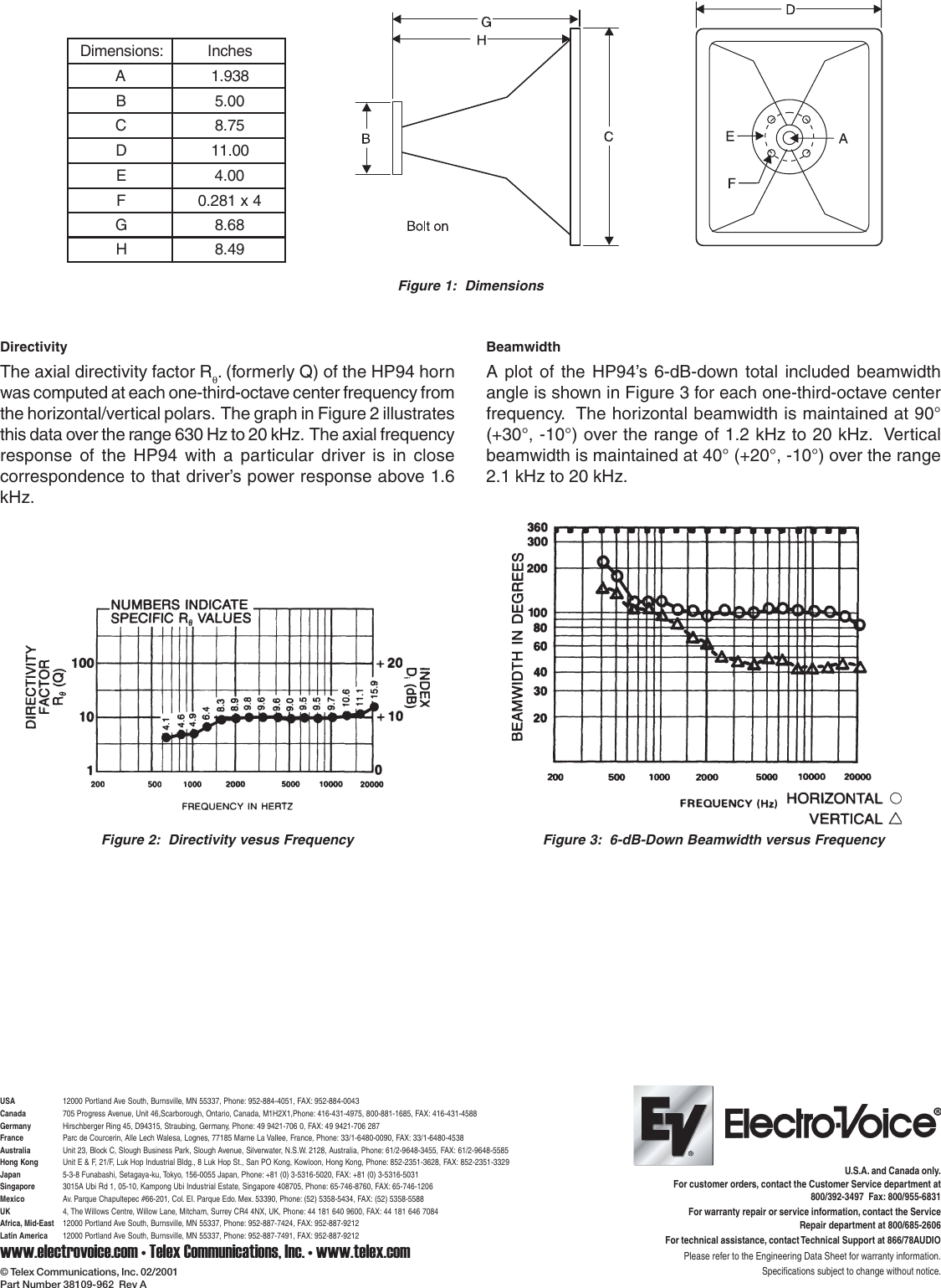 Page 2 of 2 - Electro-Voice Electro-Voice-Transplanar-Constant-Directivity-Horn-Hp94-Users-Manual- HP94.p65  Electro-voice-transplanar-constant-directivity-horn-hp94-users-manual