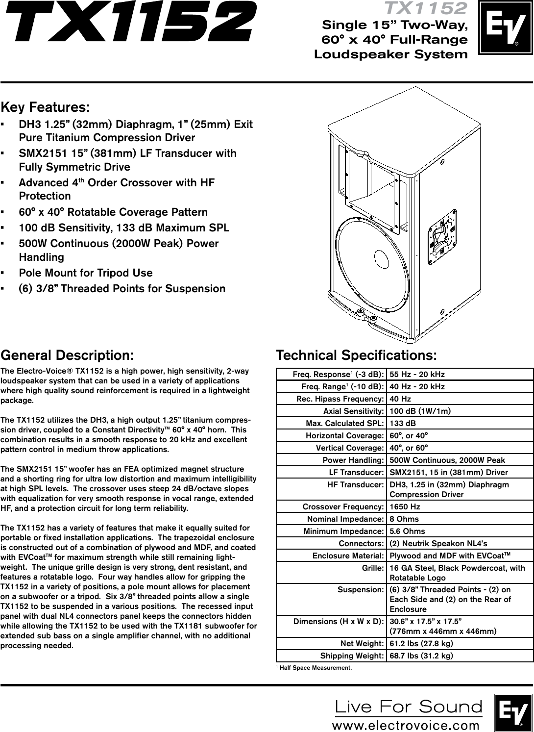 Page 1 of 2 - Electro-Voice Electro-Voice-Tx1152-Users-Manual-  Electro-voice-tx1152-users-manual