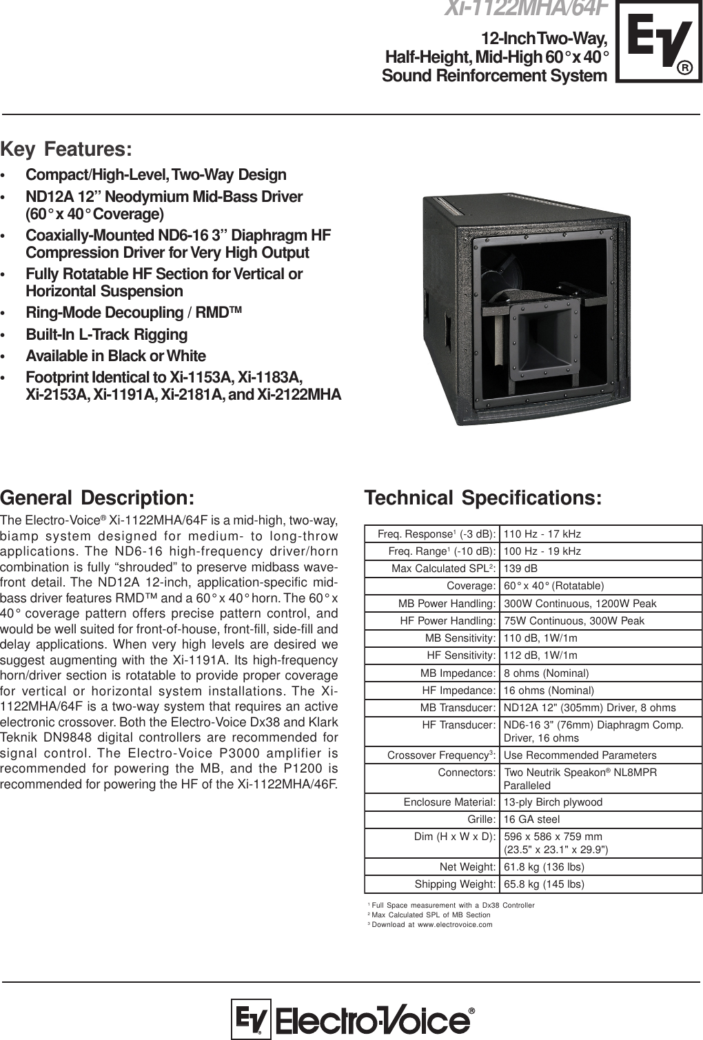 Page 1 of 4 - Electro-Voice Electro-Voice-Xi-1122Mha-64F-Users-Manual- FRi+122_4pg Electro-voice-xi-1122mha-64f-users-manual