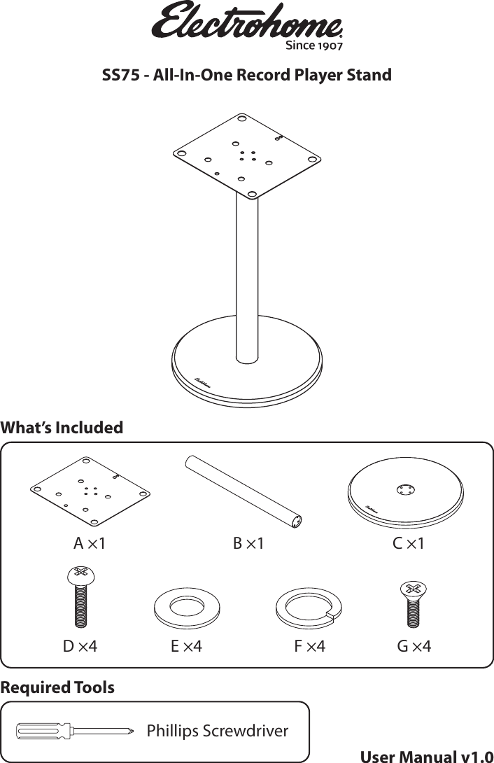Page 1 of 4 - Electrohome  Ss75 All In One Record Player Stand User Manual