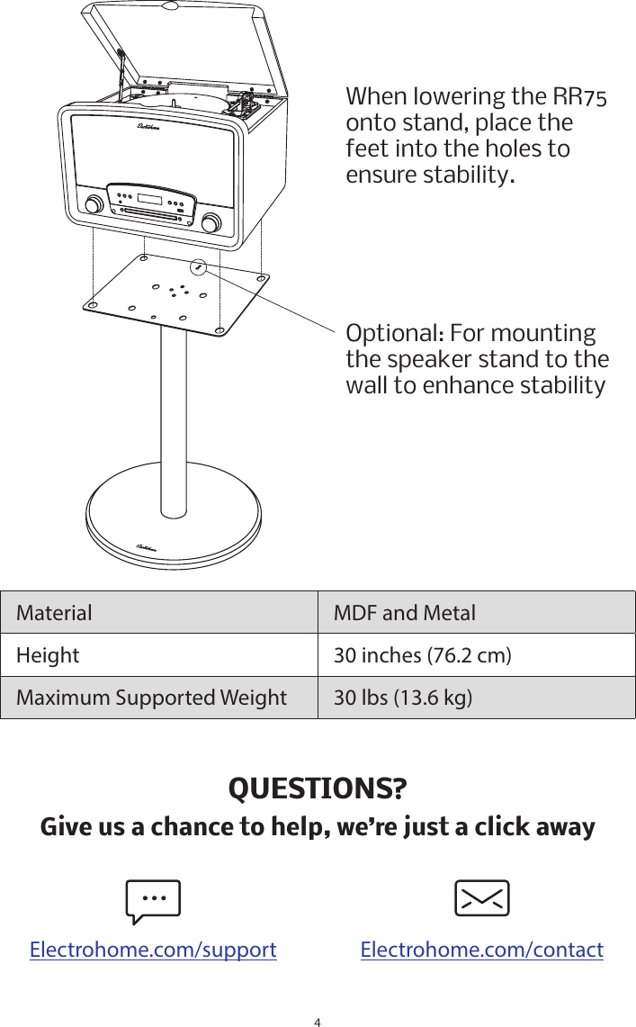 Page 4 of 4 - Electrohome  Ss75 All In One Record Player Stand User Manual