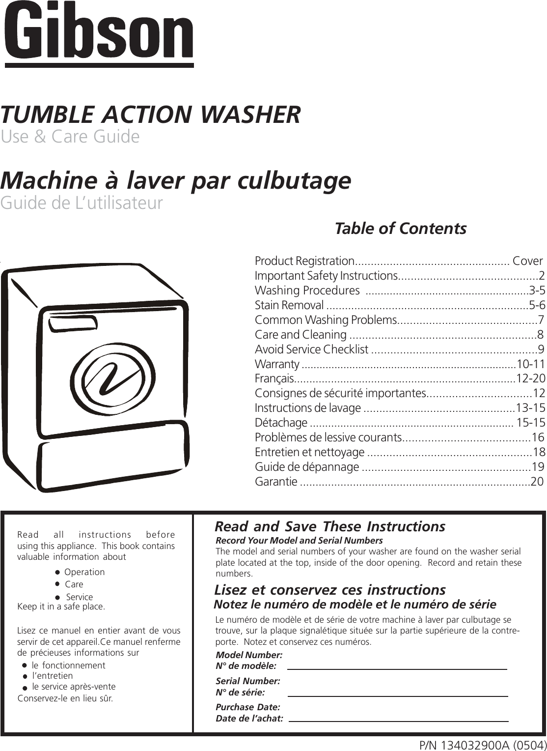 Page 1 of 11 - Electrolux-Gibson Electrolux-Gibson-134032900A-Users-Manual- 40329ea.pmd  Electrolux-gibson-134032900a-users-manual