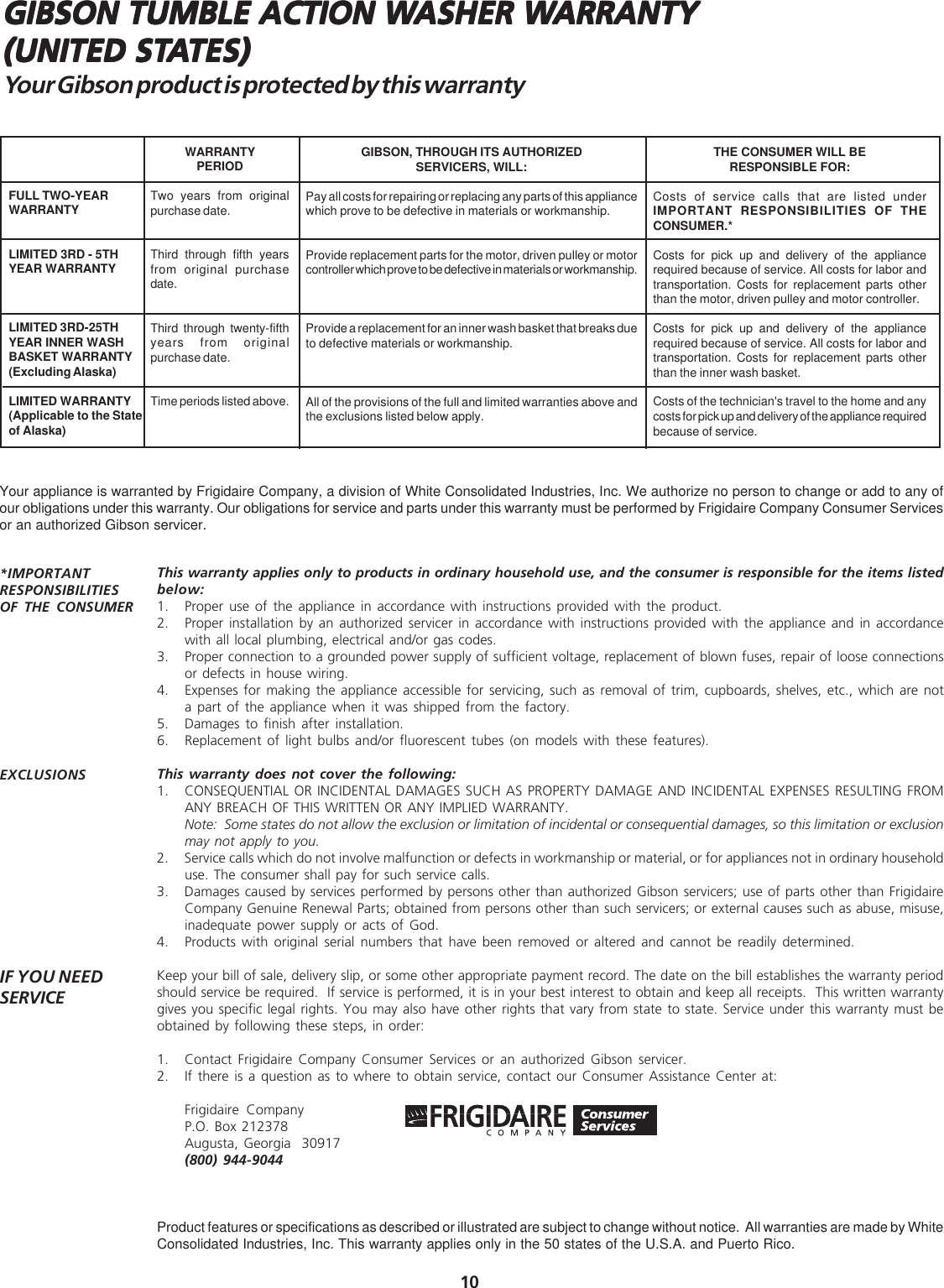 Page 10 of 11 - Electrolux-Gibson Electrolux-Gibson-134032900A-Users-Manual- 40329ea.pmd  Electrolux-gibson-134032900a-users-manual