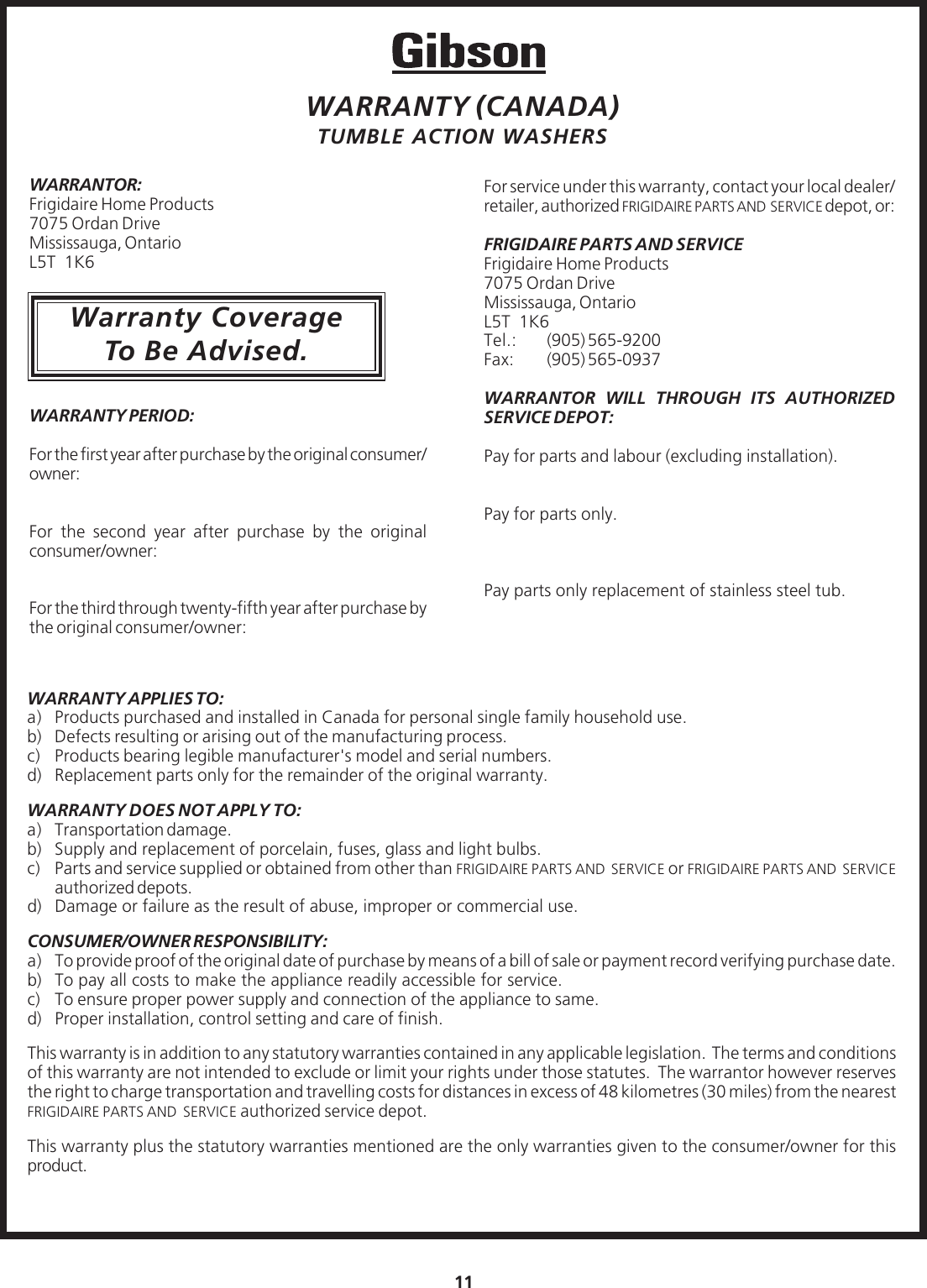 Page 11 of 11 - Electrolux-Gibson Electrolux-Gibson-134032900A-Users-Manual- 40329ea.pmd  Electrolux-gibson-134032900a-users-manual